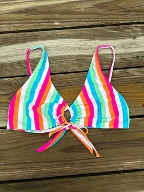 Women’s Multicolor Stripe Tie-Front Swim Top